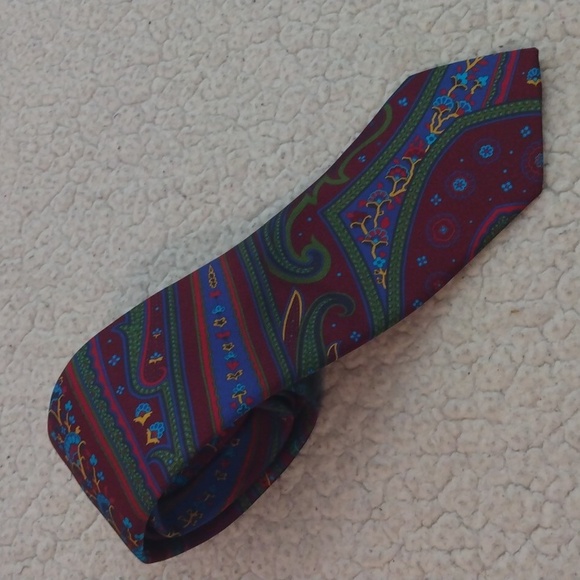 Paul Stuart Silk Tie (Burgundy/Green/Blue) - Made in England - Picture 10 of 11